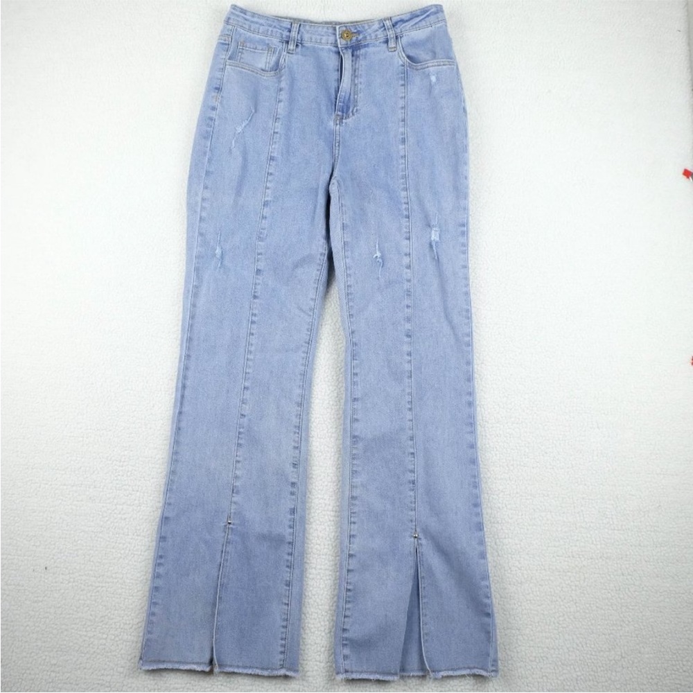 Blue Flare Wide Leg Jeans with Soft Denim